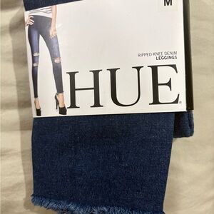 HUE Women's Dark Blue Ripped Knee Jeggings